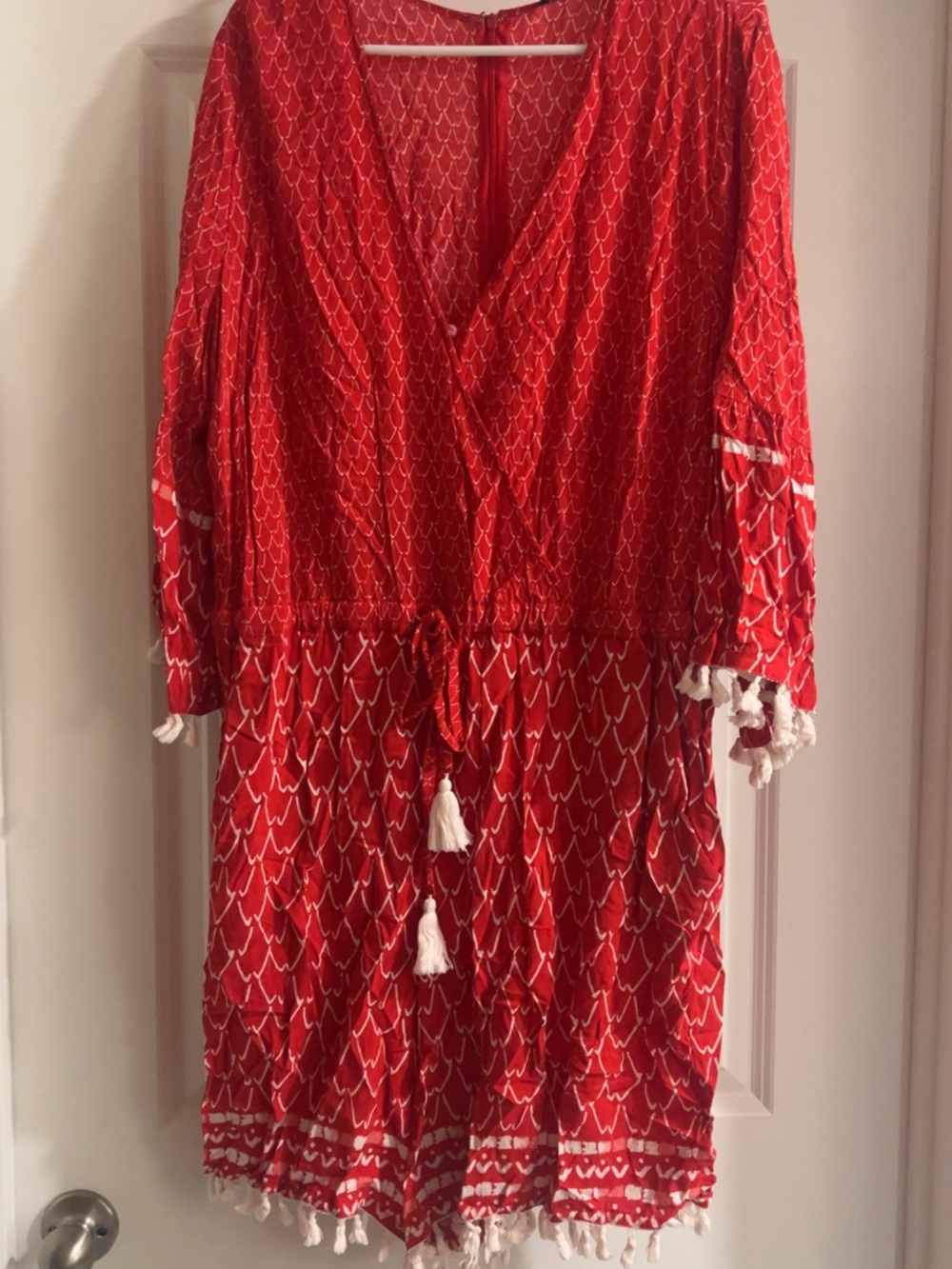 Eloquii Red V-Neck Tassel Drawstring Romper